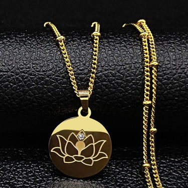 Crystal Stainless Steel Gold Lotus Necklace-Your Soul Place